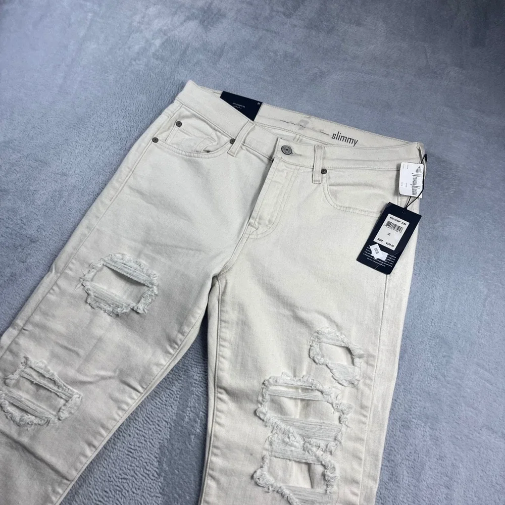 7 For All Mankind Slimmy Slim Straight Distressed Ecru Jeans‎ 31x34 AT511376AP